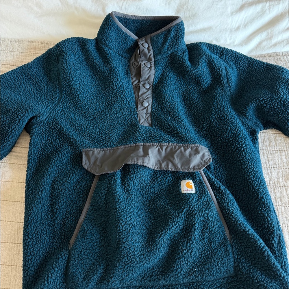 Carhartt Teal Fleece Pullover with Gray Accents